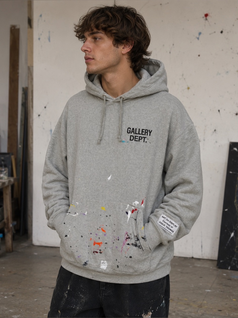 Gallery Dept Grey Paint-Splatter Hooded Sweatshirt XXL